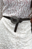 Ornate floral buckle belt (Brown)