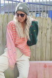 Colour block heart stripe jumper