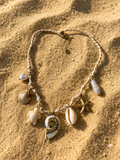 Fossil shell charm woven necklace