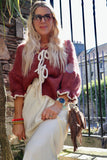 Ruffle sleeve tie cardigan