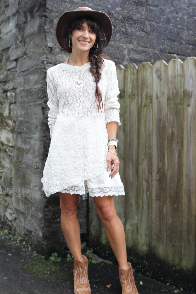Asymmetrical lace long sleeve top