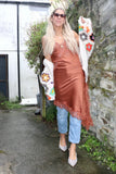 Silky Asymmetrical lace dress (Rust)