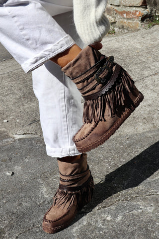 Taupe western wedge boots