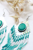 Etched diamond and turquoise beaded tassel earrings