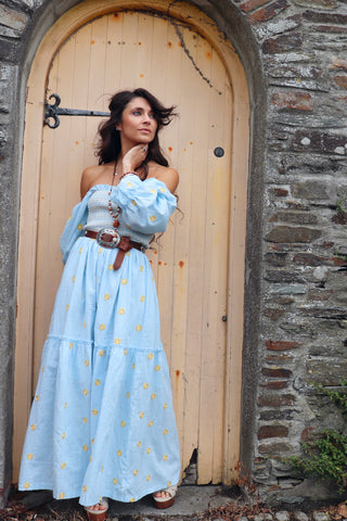 Floral embroidered puff sleeve dress