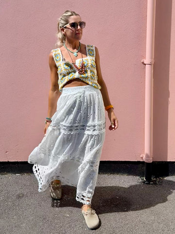 Tiered broderie skirt