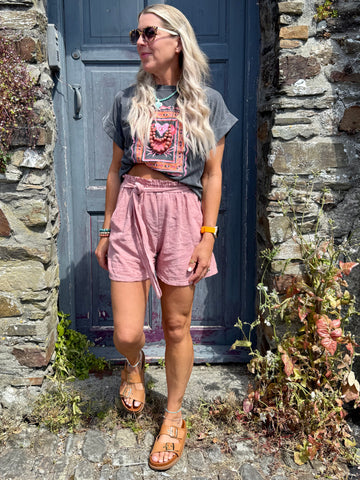 Washed cotton shorts (Pink)