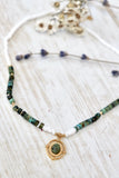 Gold pendant necklace with agate beads