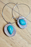 Hoops with tear drop turquoise stone(Silver)