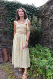 Floral yellow shirred dress