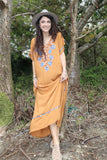 Floral embroidered ochre dress