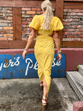 Cut out midi yellow dress