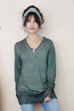 Khaki lace trim long sleeve tee