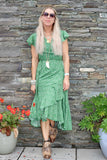 Green floral frill wrap dress