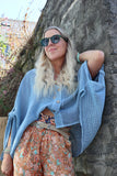 Washed blue linen top