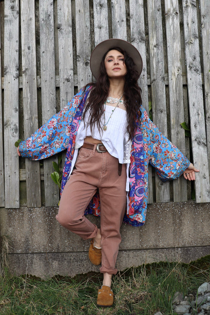 Short floral reversible kimono