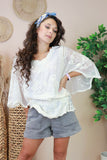 Embroidered lace top with batwing sleeves