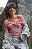 Pink lace ruched top
