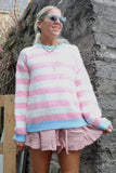 Pink stripe jumper with blue trim