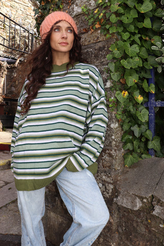 Moss green slouchy stripe jumper