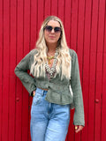 Crochet insert khaki blouse