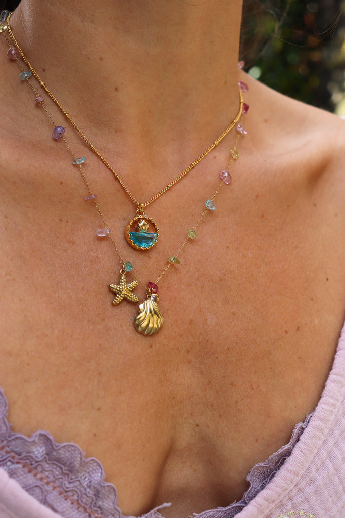Star fish and clam stone necklace