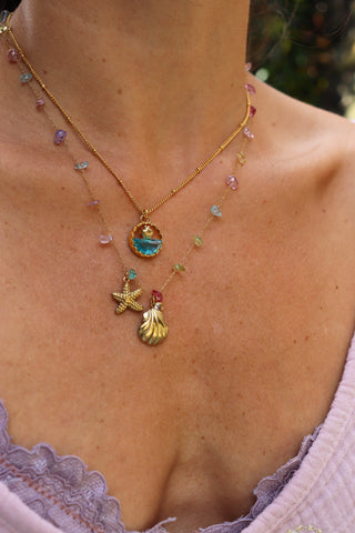 Star fish and clam stone necklace