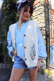 Blue floral embroidered blouse