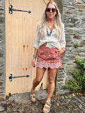 Rust embroidered skort