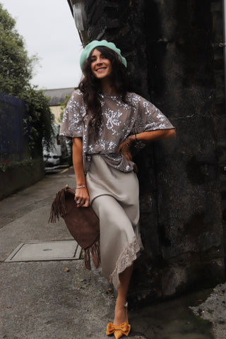 Asymmetrical lace end skirt