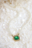 Green crystal and pearl necklace