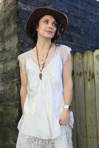 Lace cap sleeve cami (Beige)