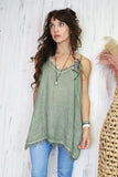 Racerback lace trim cami (washed khaki)