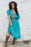 Floral embroidered turquoise dress
