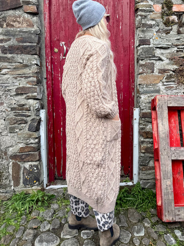 Long cable knit cardigan
