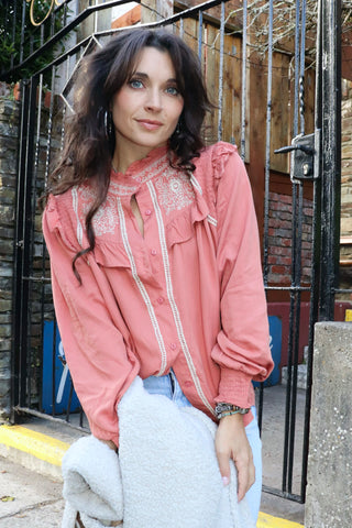 Peach embroidered blouse