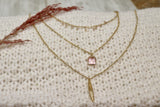 Tiered long necklace with pink stone (Gold)