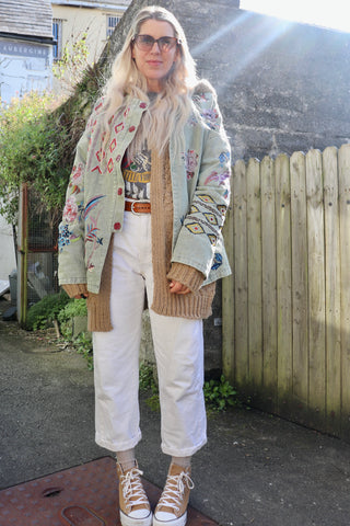 Embroidered embellished khaki jacket