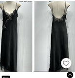 Asymmetrical lace trim long dress (Black)