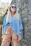 Washed blue linen top