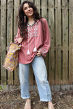 Raspberry pink washed peasant blouse