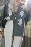 Floral applique detail tie blouse
