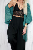Longline floral lace bralette (Black)