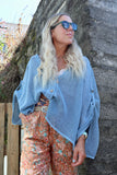 Washed blue linen top