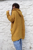 Chunky mustard knit hooded cardigan
