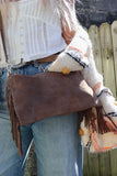 Slouchy leather handbag with fringe detail
