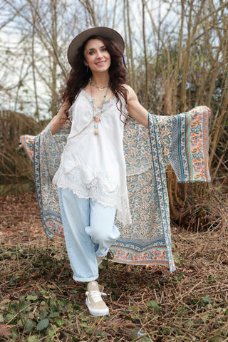 Silky lace trim asymmetrical cami (Pearl)