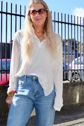 Button detail long sleeve tee (White)