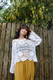 Floral circle crochet top (white)