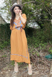 Floral embroidered ochre dress